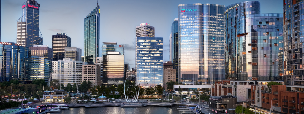 Building & towers in Elizabeth Quay, overlooking the water